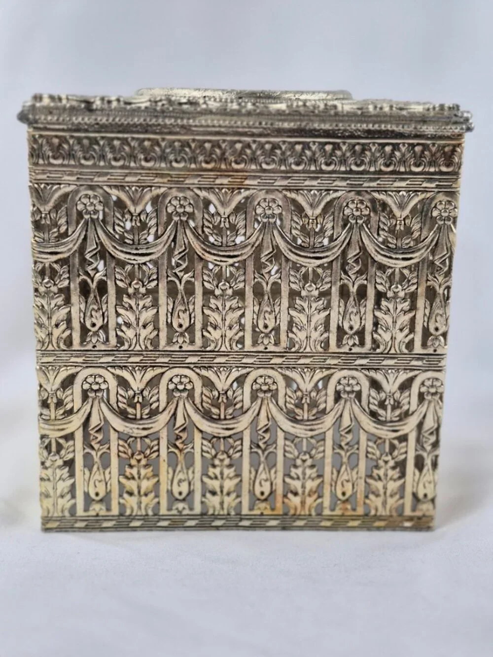 Vintage Hollywood Regency Filigree Vanity Ornate Square Tissue Box Cover
